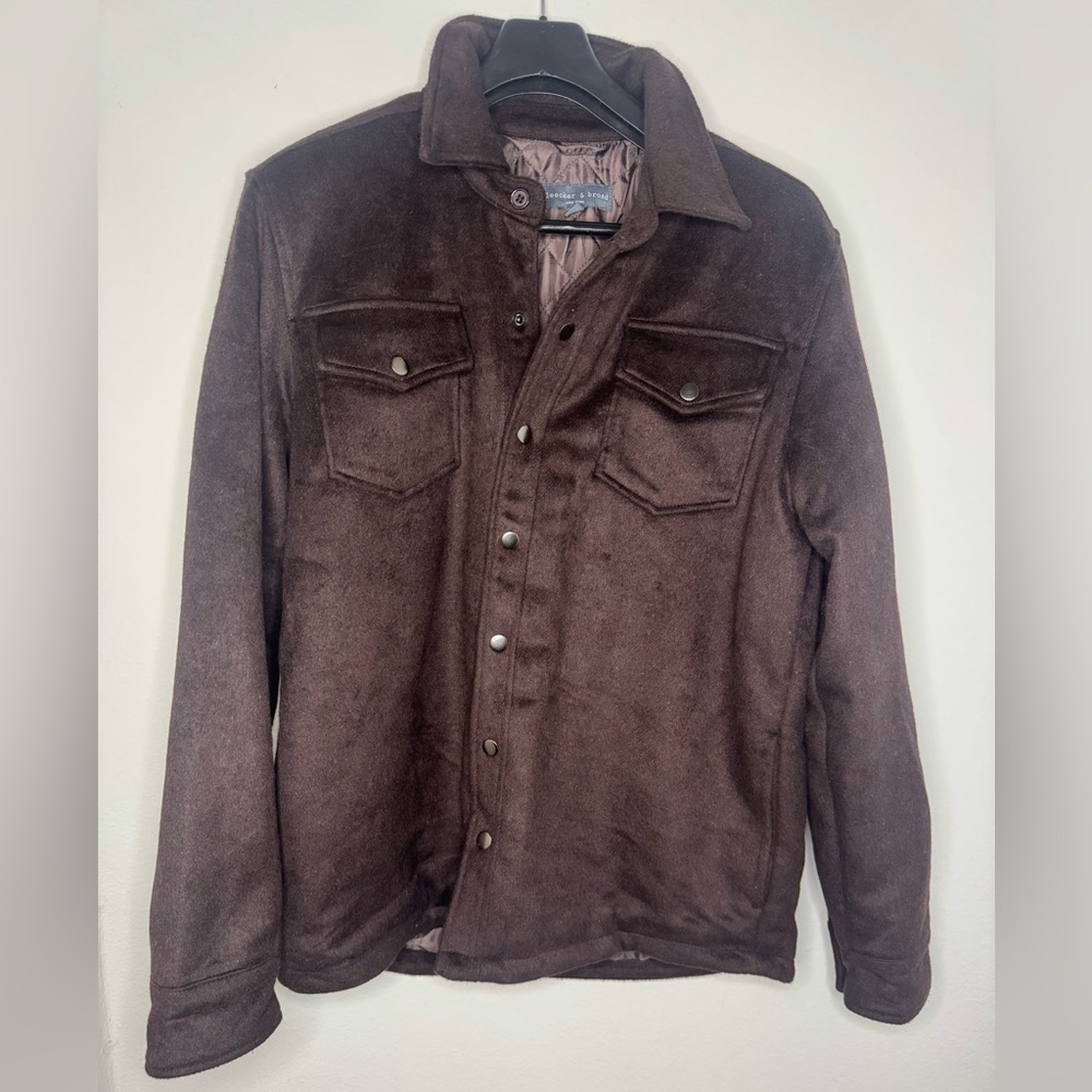 Bleecker & Broad Mens Jacket Brown M Wool Blend Pockets Lined Elbow Patches
